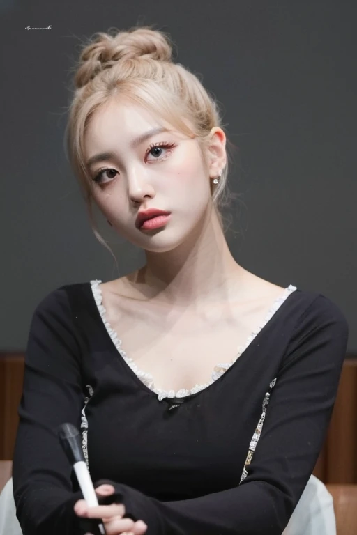 Chica rubia con el pelo largo y una camisa blanca de ojos celeste, kawaii Realista portrait, pelo largo y rubio y ojos grandes, cara redonda pálida, obra de arte al estilo de guweiz, Realista. cheng yi, retrato de jossi de blackpink, cabello rubio y ojos grandes, beautiful Realista face, linda cara de anime natural, a hyperRealista , long cabello rubio y ojos grandes,Having very marked curves, with greater volume in ((hips and breasts)), which makes the waist look much smaller ((wasp waist)).