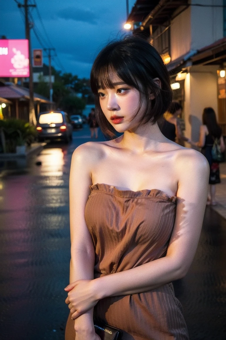 A 20-year-old woman with a very cute face like an idol、((leica 50 mm prime lens, cinestill 800T film))、(Cleavage)、(((Beautiful starry sky on the beach at night)))、((Very dim lighting))、((Don&#39;t expose your face to the light))、((Long-distance shot))、(live-actionと見分けがつかない高品質)、RAW Photos、Genuine、live-action、(Artistic Expression)、High resolution、masterpiece