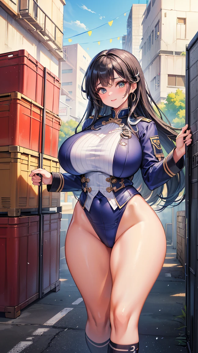 ((highest quality)), ((masterpiece)), (become familiar with), perfect face、plump thighs、plump breasts、brown skin、ponytail、long hair、black hair、Bunny girl、Fishnet tights、rabbit tail、raise right arm、Put your left hand on your chest