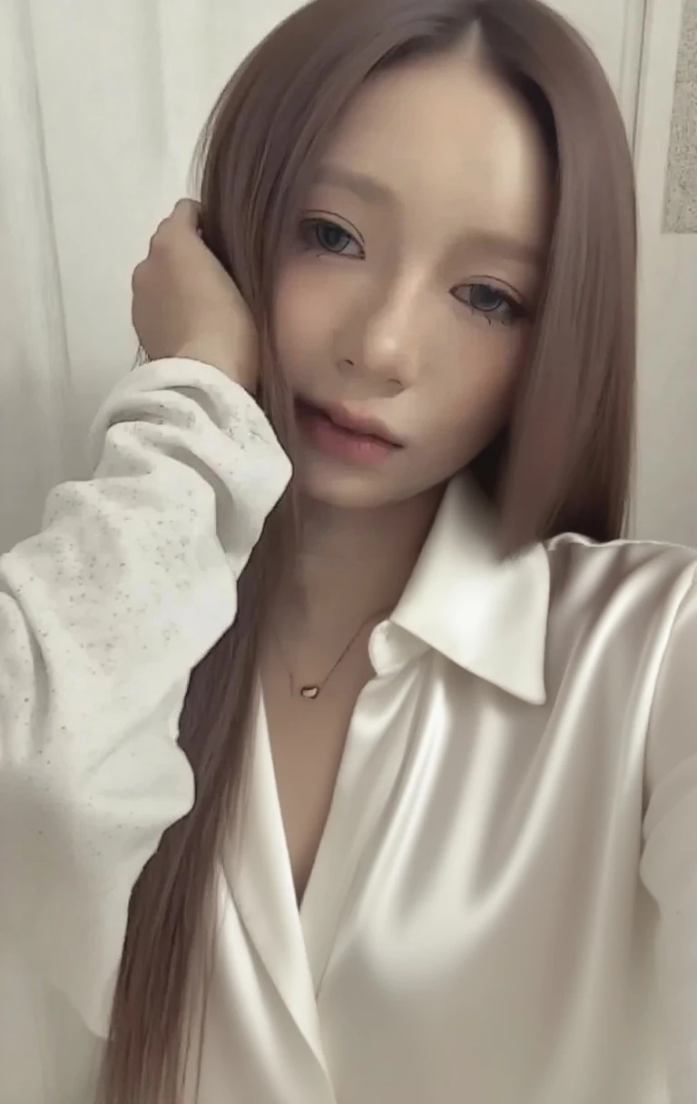 Girl in white shirt sitting in white room, hair light, Cyan eyes, The hand is applied to the cheek, Hairstyle Ponytail on cola, portrait shot 8 k, Anime style