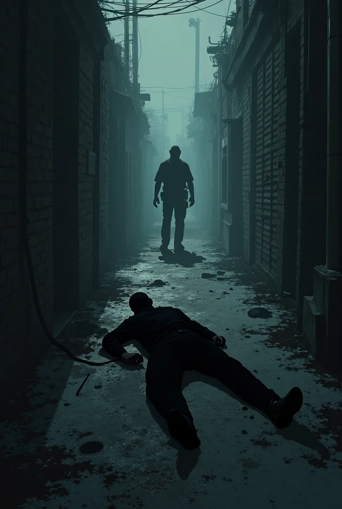 abandoned mansion, first person perspective with a pistol shooting a baby zombie, shot coming out of the gun and hitting the zombie