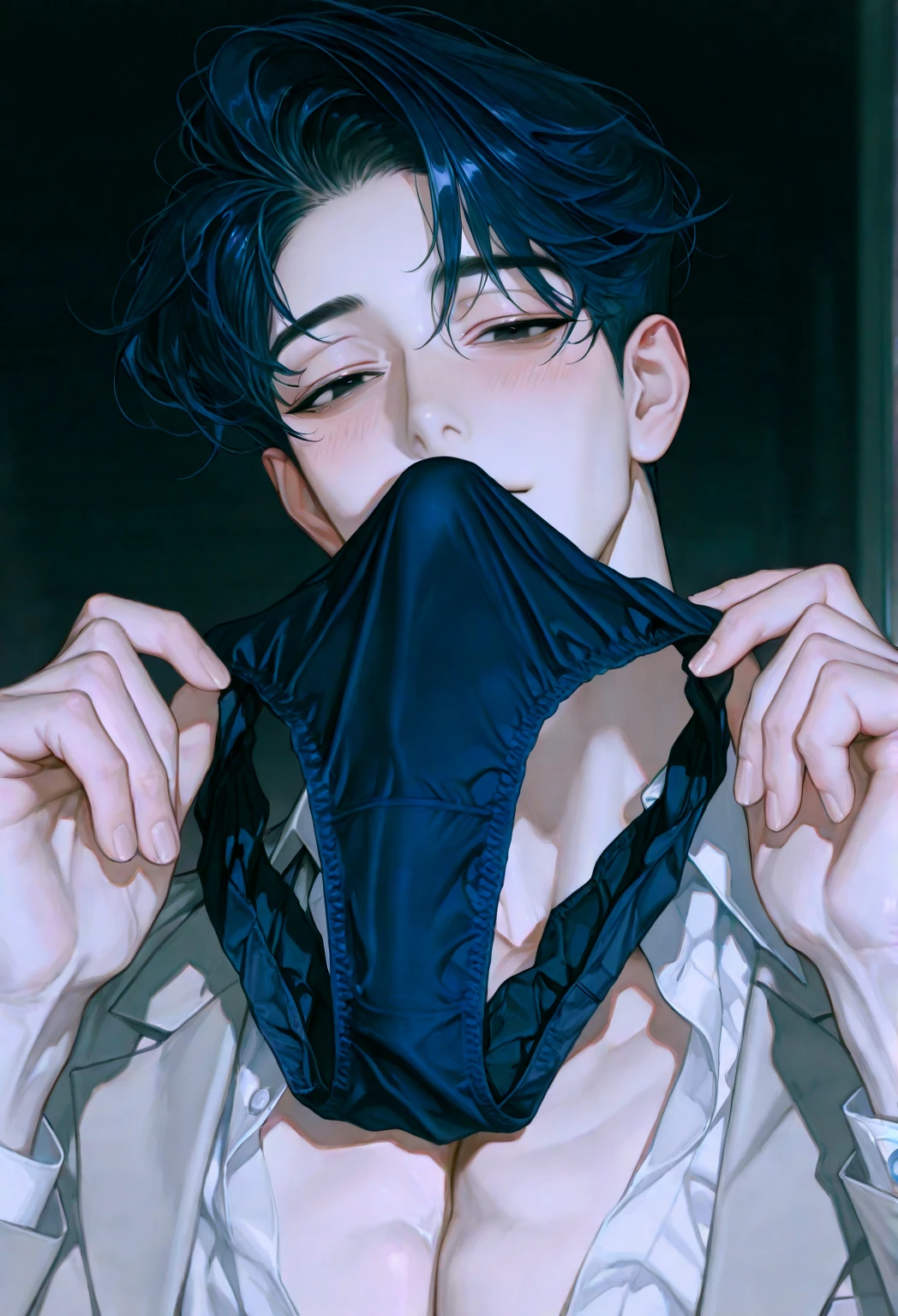 brown eyes, sexy boy, (((cute and wet white shirt)) ), extremely detailed, hyper detailed, (((perfect face)), soft lighting, ((best quality)), cute face, (wet white semen ),(( 1 boy)),((fair skin, black hair, Shiny highlights on eyes, wet semen,crotch tung,bulging crotch,His nipples are tingling,erotic.)),men, human ,only boy,((boy 16 year old)),