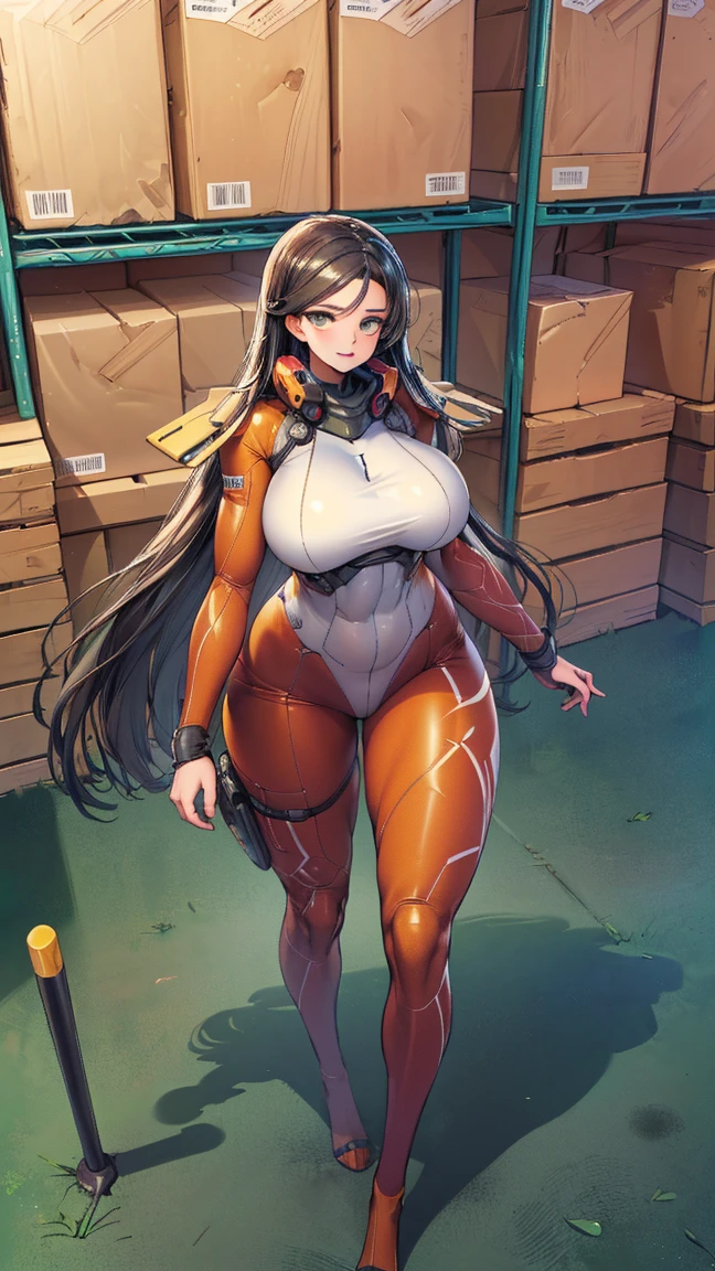 (Masterpiece, masterpiece, extremely detailed and precise).
A woman wearing a tight full-body latex suit. A white latex suit that tightens your body. BDSM. Plump body. Her huge breasts and huge ass are emphasized.
Protruding nipples. Crotch crack. Iron shackles on wrists and ankles. Long silver hair, bright red lips, and an obscene smile.
(A loincloth-like metal belt that digs into the crotch and tightens it.)
A lot of machinery lined up in the background. nsfw