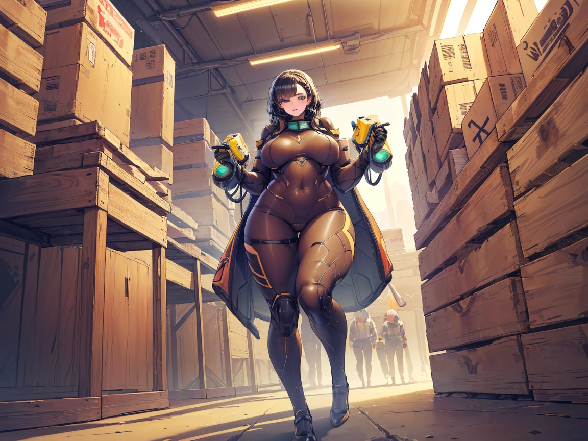 (small breasts:1.2), (perky chest:1.2), (pointed chest:1.2), dark bronde hair,long hair,side ponytail,hair between eyes,bangs, BREAK (beret, black jacket, open clothes, cleavage, midriff, black shorts, black thighhighs, thigh strap, fingerless gloves, single glove:1.2), Photo,sharpness,hyper-realistic textures,spectacular light textures,(((Beautiful woman with left leg restrained and hung by chains))),Appearance,Beautiful girl with accentuated slender abs: 1.1,six-pack abs: 1.1, Bust Botox,Standing on tiptoe, long legs,Long brown hair fluttering in the wind,Brown hair, Long hair, Female Warrior Costume,(No panties,No bra),(tacticul battle fashion,elbow and knee tacticul battle fashion, battle glove: 1.1),((cute batre costume)),The belly comes out and the navel is visible,Thin sheer costume, combat gloves,shredded costumes,cyber long combat boots with golden knee pads,Anatomical,(futuristic sci-fi battle fashion, long boots, gloves: 1.1),(tied perfectly by iron chain), Restraint, Slave, collars, contempt, (Chained), 4 chains hung from heaven, Metallic shackles and fetters, wet crotch clearly visible,((Hands are restrained above the head)), the neck is chained,Chain from left knee to heaven,Chained by silver chains,((the tip is protruding, areolas protruding,The shape of the pubic area is clearly visible:1.2)),Sweating,Wet,Wet crotch,Wet thighs,Junkyard, Realistic, (cute, perfect clothes, skimpy clothes, cute: 1.3) ((wide mirtary hospital with summer sunlight)), peeling ceilings, Rebar between, Realistic material details, Extreme details, Ultra-realistic materials,narrow waist,(with sparkling eyes and a contagious smile:0.9), detailed clothes features, (perky chest:1.1), (pointed chest:1.3),looking at viewer,
