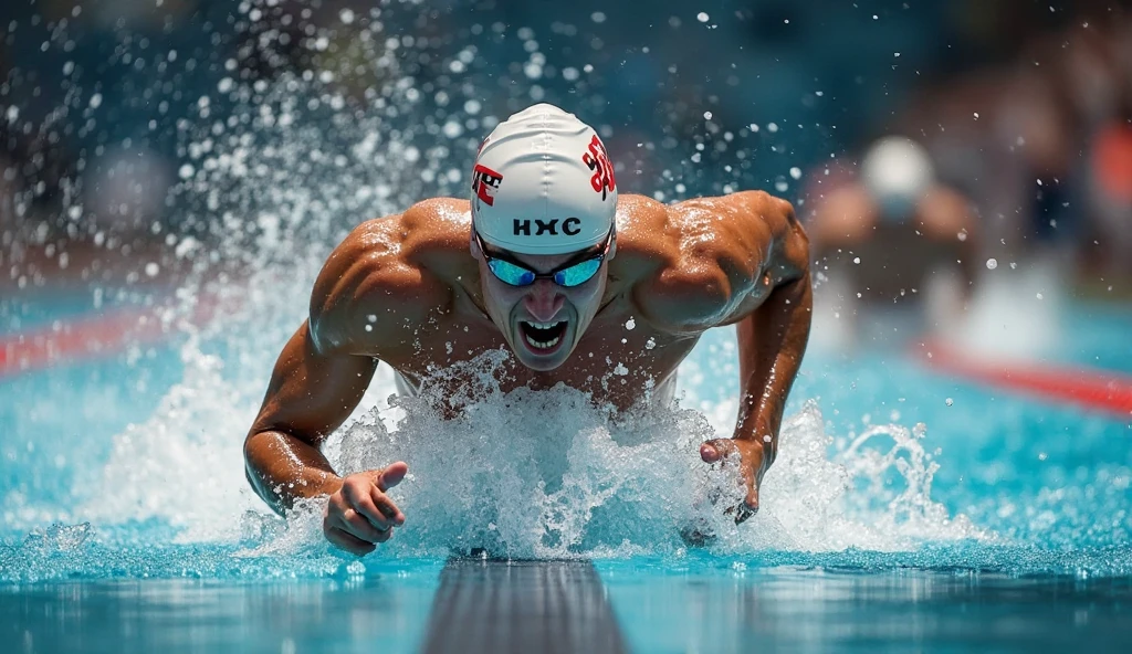 hot strong big swimming with diamond face shape shirtless in olympic pool