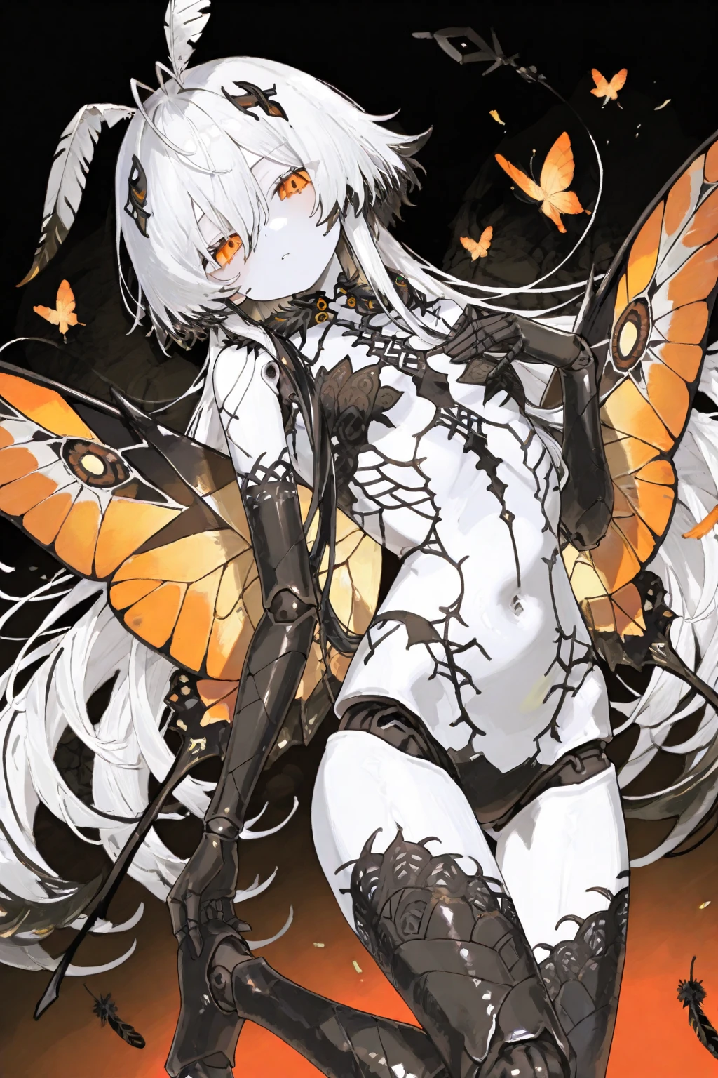 8k, 8k wallpaper, (an extremely delicate and beautiful:1.1), (beautiful detailed eyes:1.3), (best illustration:1.1), (best quality:1.3), (best shadow:1.1), (cinematic lighting:1.2), detailed eyes, (detailed_light:1.1), (dreamy:1.1), (extremely detailed CG unity 8k wallpaper:1.1), foggy, highres, (masterpiece:1.3), official_art, ray tracing, (stylized:1.3), trending on artstation, (ultra_detailed:1.2)
//STYLE
flat coloring, red, rough lines, vector art
//POSE & COMPOSITION
1girl, dynamic_pose, full_body, looking_at_viewer, solo, solo_focus, hand_to_mouth, finger_in_panties, spread_fingers, lying_on_ground, leaning_back, from_front
//CHARACTER
ahoge, antennae, arthropod_girl, arthropod_limbs, bangs, bare_shoulers, bikini, black_boots, (black_sclera:1.2), black_bra, breasts_apart, breath, chitin, elbow_gloves, facepaint, fangs, fur-trimmed_gloves, fur-trimmed_boots, goggles_on_head, glowing_tattoo, green_hair, hairclip, hair_between_eyes, highleg_panties, high_heels, kneehigh_boots, lace, lace_panties, large_wings, leather_boots, light_blush, lipstick, long_hair, makeup, mascara, medium_breasts, messy_hair, (monster_girl, moth_antennae, moth_girl, moth_hair_ornament, moth_wings:1.3), nail_polish, navel, naughty_face, open_mouth, parted_lips, red_trim, seductive, sidelocks, steaming_body, tattoo, (thighighs:1.4), thigh_strap, (two-tone_hair:1.4), wedge_heels, wet, (white_hair:1.1), yellow_eyes, black_panties
//BACKGROUND
dew_drop, foliage, forest, (moon:1.1), moonlight, night, rain, shadow, starry_sky, horizon
//TI, HYPERNETWORK, LORA
<lora:dalcefoNaraeLoraVer_dalcefoNaraeLora:1>