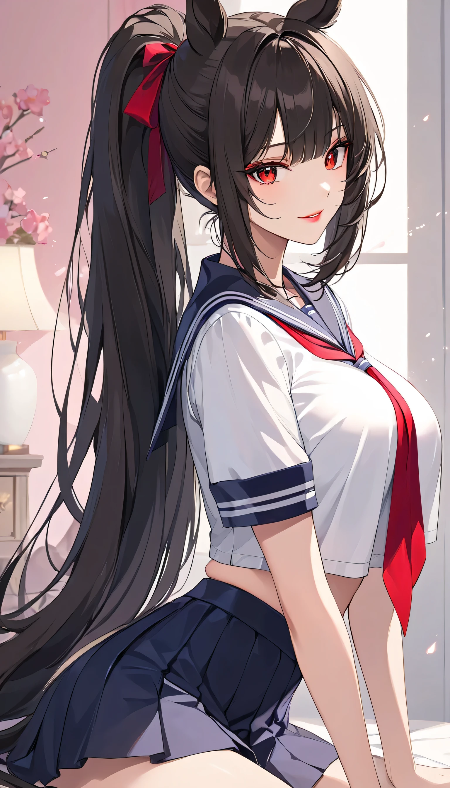 ((masterpiece,best quality)), highres, extremely detailed 8K wallpaper, depth_of_field, best shadow, (Colorful),(Delicate eyes and face), nice hand, Perfect hands, volumatic light, Ray tracing, BREAK
(1girl in), touko, black hair, long hair, black eyes, slender, skinny, medium breasts, open mouth, smile, blush, BREAK,
(wear white school uniform top over black playboy_bunny leotard:1.3), (sailor collar:1.5), (red tie:1.3), (white fake animal ears), (Parted clothes at the top and bottom:1.2), (short sleeves:1.1), (black BunnyGirl Costume:1.2), (fishnet stockings:1.2), High heels, (rabbit_tail:1.2), BREAK,
Cowboy Shots, Looking at Viewer, stomach focus, night bar, counter, (((night time))), Ultra detailed backgrounds, ((dark backgrounds)),