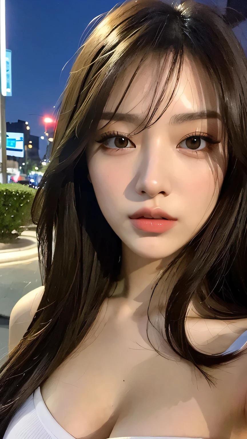 masutepiece, Best Quality, Illustration, Ultra-detailed, finely detail, hight resolution, 8K Wallpaper, Perfect dynamic composition, Beautiful detailed eyes, doress,Medium Hair, Big breasts, Natural Color Lip, Random and sexy poses, Aoyama Street, Walking, 20 years girl、A sexy, ((open-mouthed, licking)), sweaty skin:1.4, (beautiful detailed face and eyes:1.4),beautiful long hair