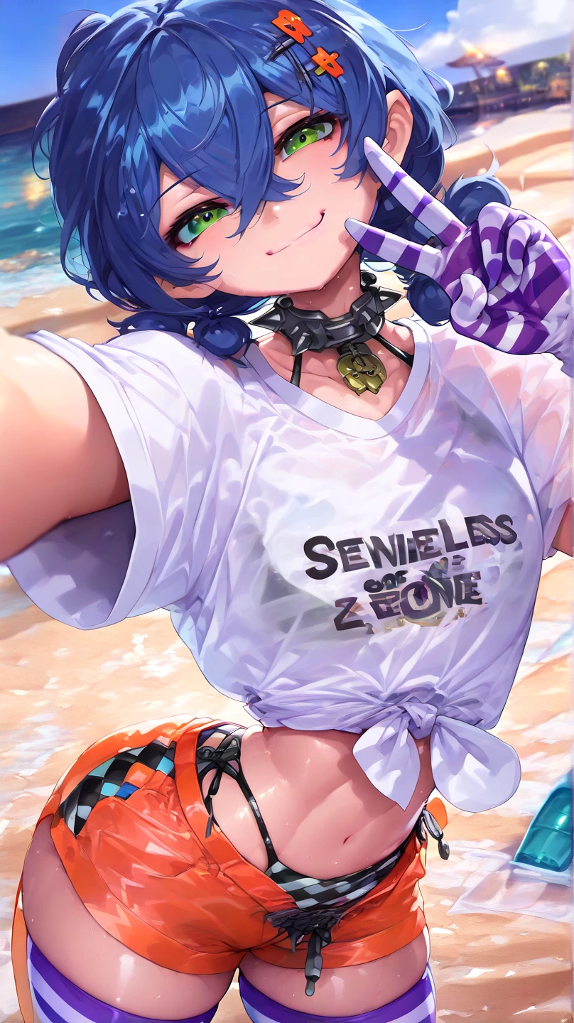 Summer one-piece swimsuit,Slim and healthy body shape,Colossal tits,Ocean park,The curve obvious,a fitness girl,Fleshy thighs,Comic cover style,Comic title,cute big breasts,Ocean park