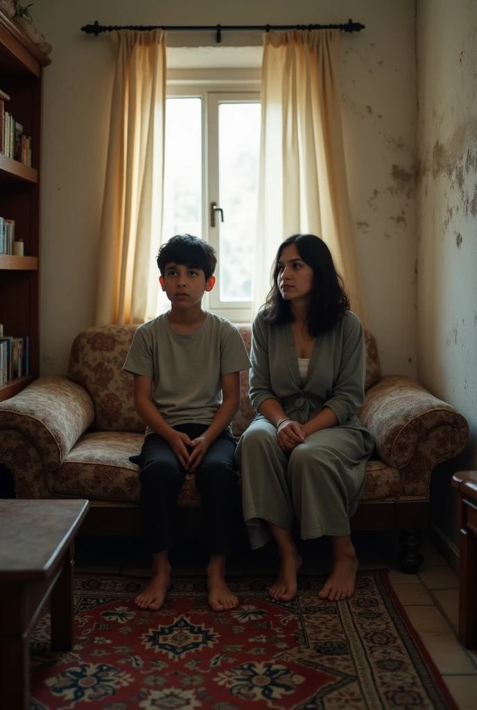 Scene of a at home. His father and mother are watching him