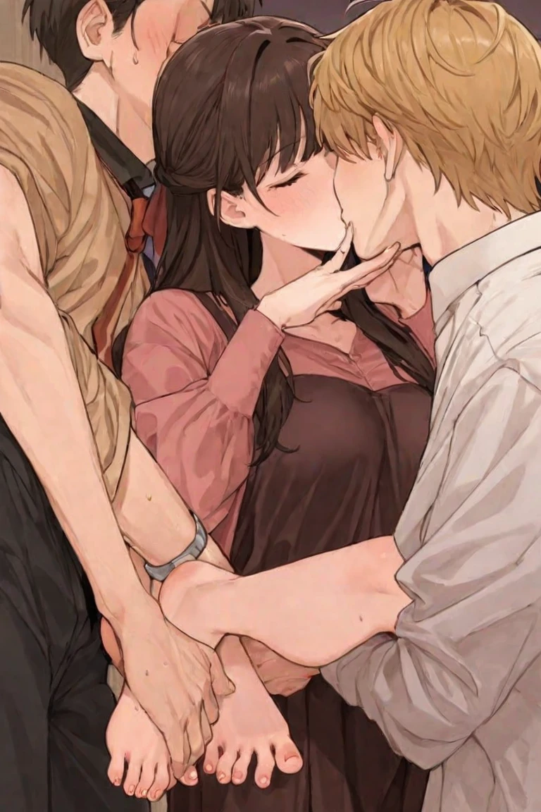 nsfw,High quality,1 woman, Beautiful woman,High-definition illustrations,Masterpiece,40yd old,milf woman,Wear jeans,Black Hair,mother,drooling,Medium breasts,beauty breasts,fall into pleasure,spoken japanese,Cuckold face,Cuckold sex,Glossy mature milf,Being raped by multiple men,another hands nipples tweak,over cum on the whole body,sexy fashion,another man licking my body,vaginal penis, (spread arms, grabbing breasts, grabbing from behind),spread regs,deep kissing