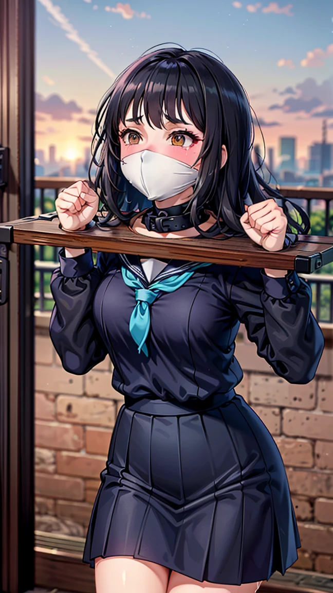 Anime girl standing in front of a window with her arms crossed - SeaArt AI