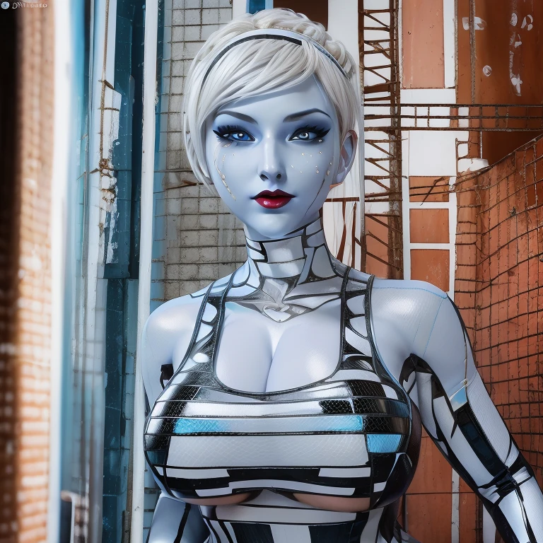liara, asari, woman with blue eyes wearing corset, low angle, cinematic lighting, masterpiece, 4k, modelshoot, <lora:liara-me:0.6>