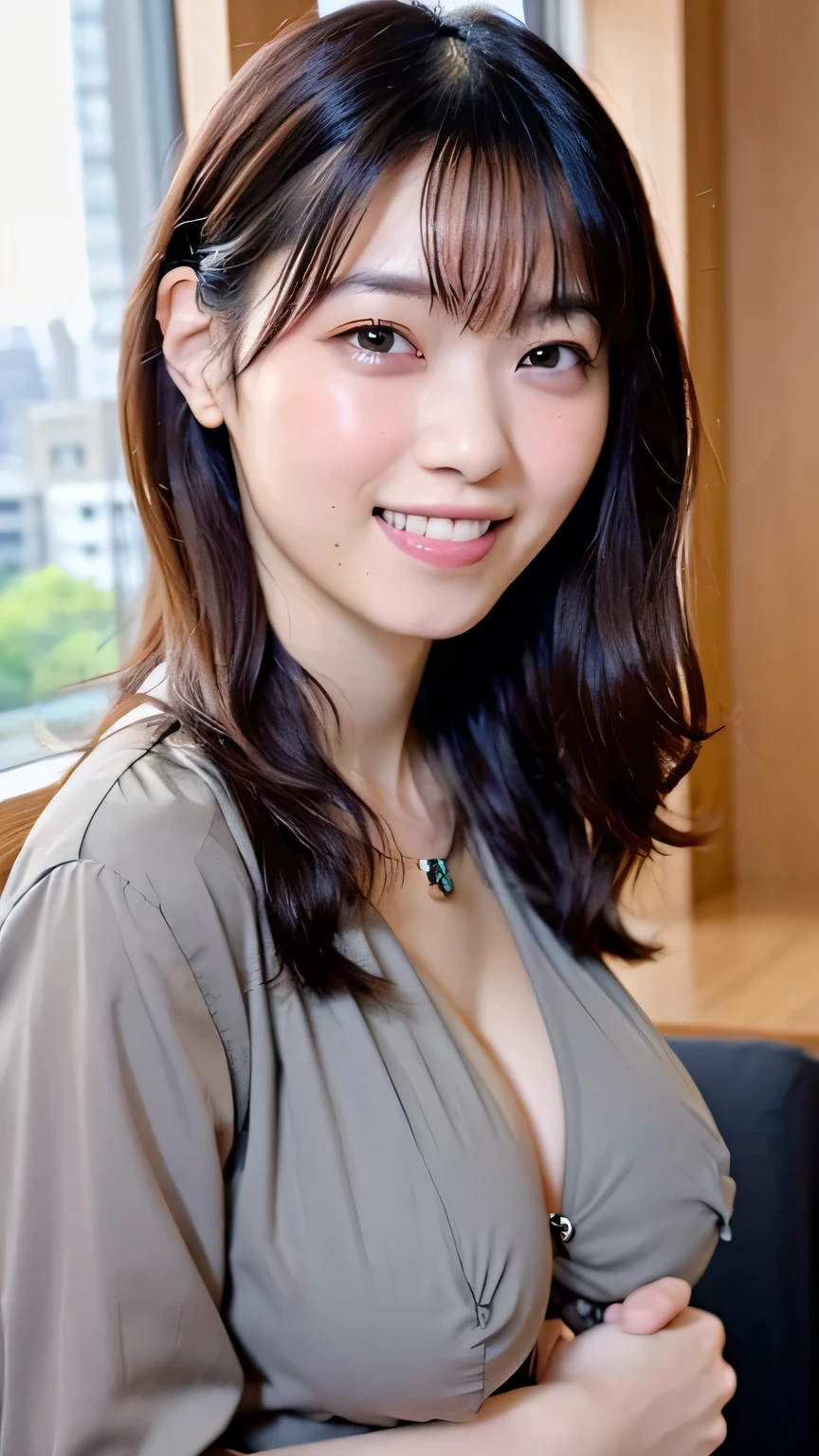 there a woman that smiling and posing for a picture, clothed in white shirt, friendly seductive smile, wearing white shirt, with a seductive smile, nishimiya shouko, wearing white camisole, japanese goddess, in white clothes, cute seductive smile, smooth white surroundings, seductive smile, busty, dressed in white, chiho ashima