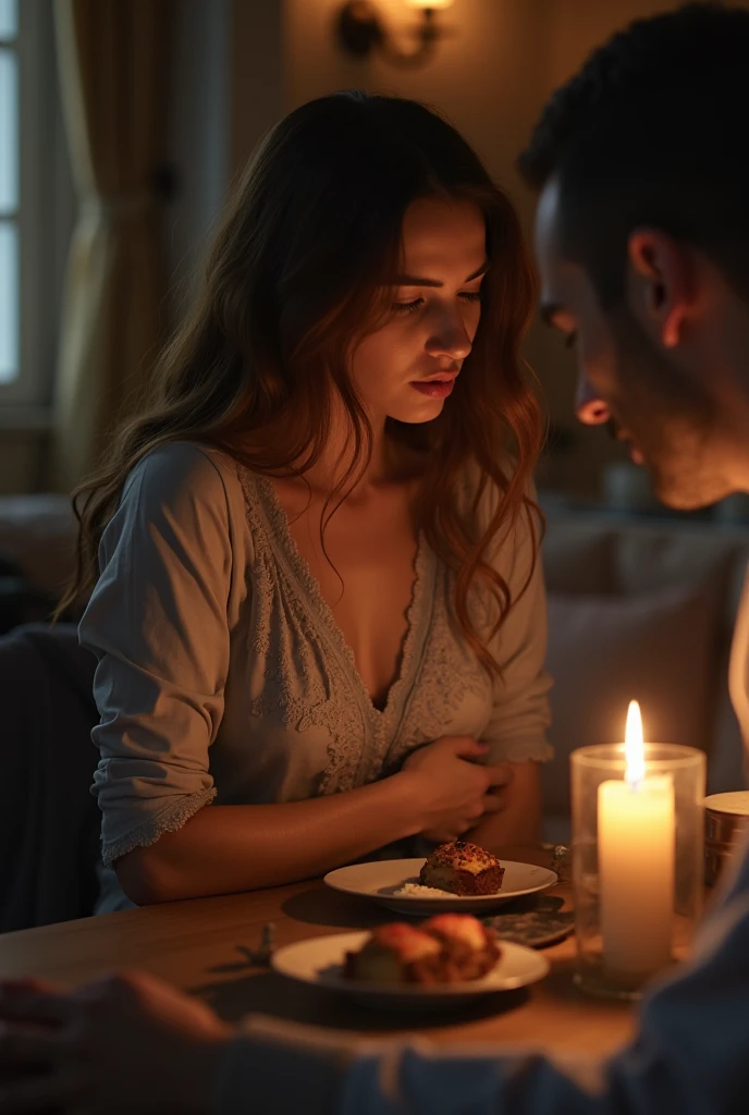 man and woman embracing in a room with an expression of passion in a dimly lit environment