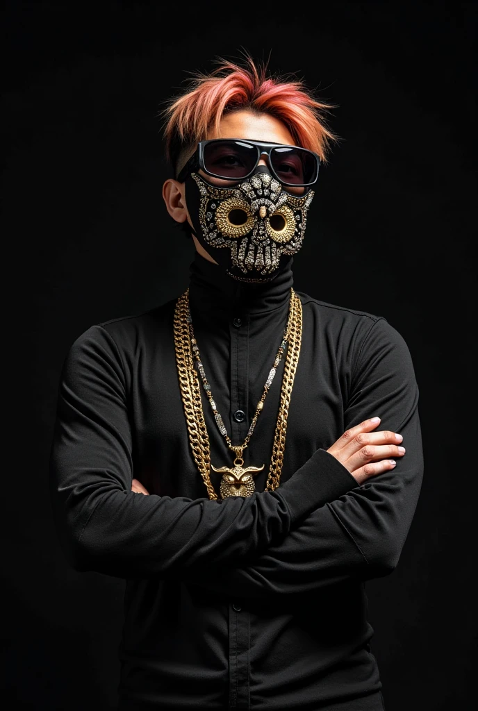 Spider in ninja outfit with gold chain around his neck 