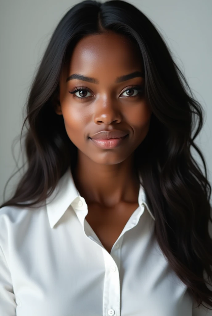 beautiful woman, dark skin and light brown hair, with a brown blouse