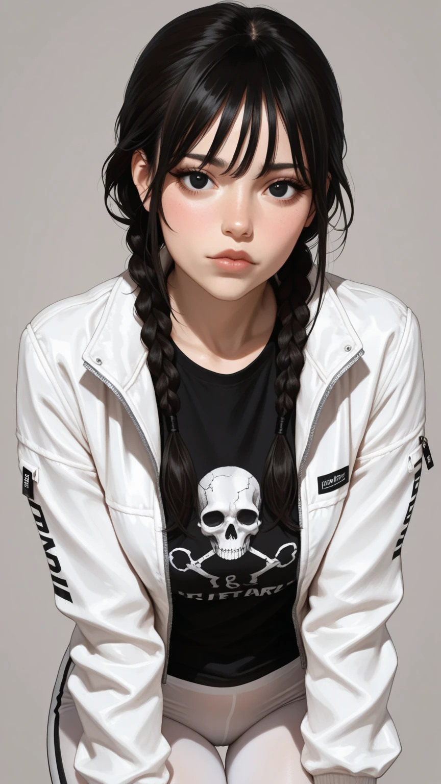 slender young woman, cute face, gradient background, standing, posing, casual pose, abstract background, (realistic:0.8)
