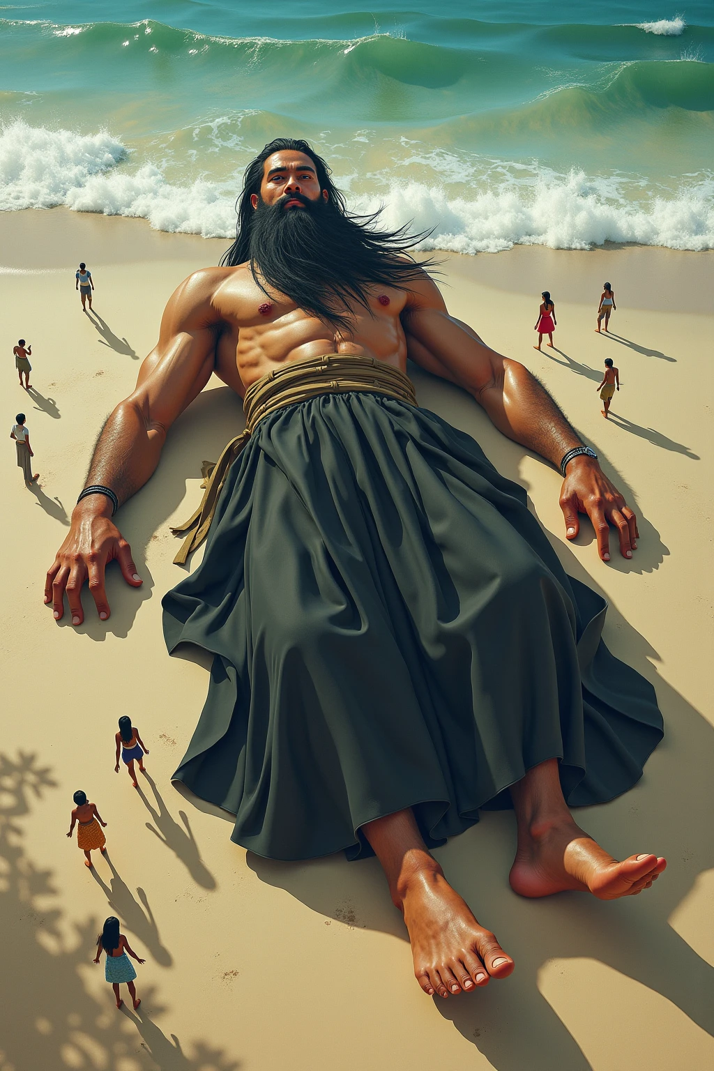 A giant，Foot on the earth，Hands up to the sky
