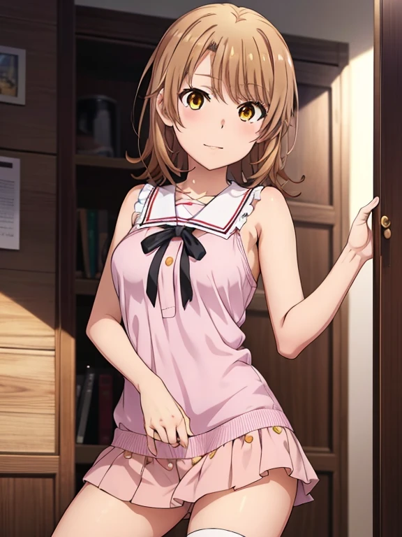(((pixel perfect, detail perfect))), alone, 1 girl, Misaka Mikoto, tokiwadai , bow, looking at the viewer, closed mouth, whole body。White panties、スカートたくし上げ