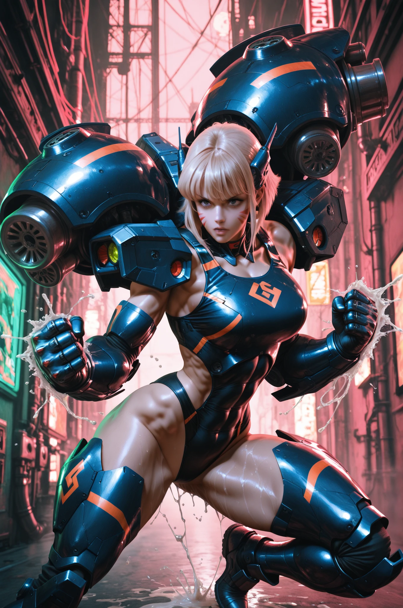 Transcendent beauty illustration、Female Officer、((Muscular beauty :1.5))、８K、(Super Giant Chest :1.5)、Muscle Murasaki Shikibu、street fighter,mechanical suit,alien hunter,Metal Body Armor,Space Detective,