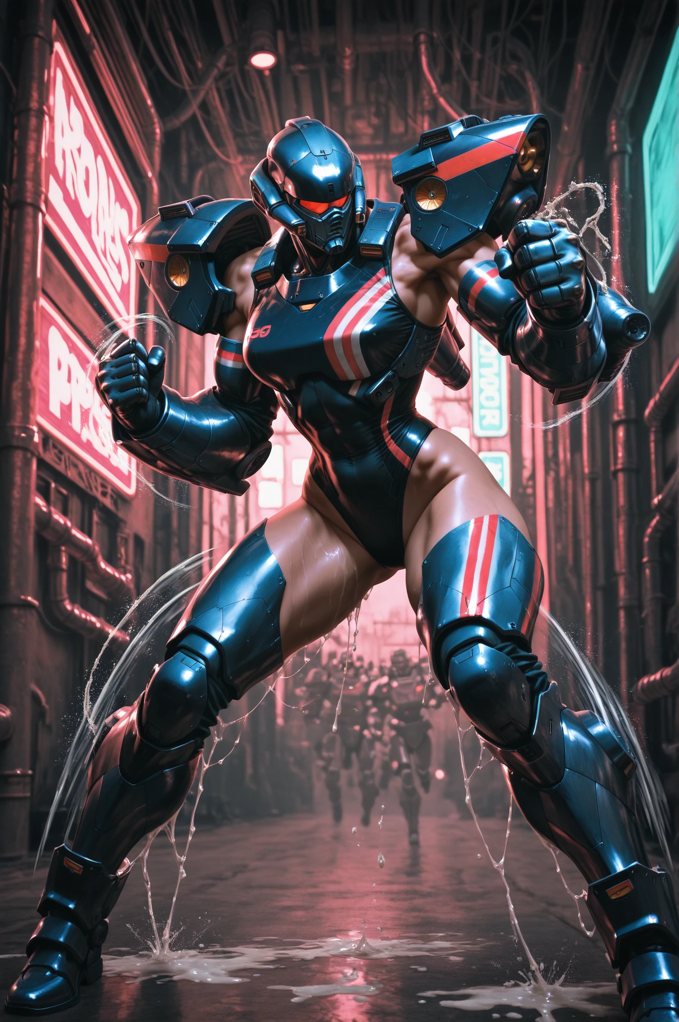 ultra-detailed, Explicit, street fighter, doll suit, shadaloo doll, dollsuit, looking at viewer, red gloves, black latex, corruption, mind control, full body, hypnotized, unhappy trance, full body suit, ribbed bodysuit, both arms at side, obey, extremely glossy latex, hypnosis, hypnoLora, empty eyes, Mind control device, poses, submissive_pose, Slave, standing straight, standing, standing at attention, hat, necktie, belt, latex, ribbed bodysuit, thigh Highs, garter belt, Fighting Stance, extending the right arm from the shoulder into the air with a straightened hand, military, thigh boots, black pantyhose, (((pixel-perfect, detail-perfect))), MAZINGER, mazinger z robot, robot, no human, super robot