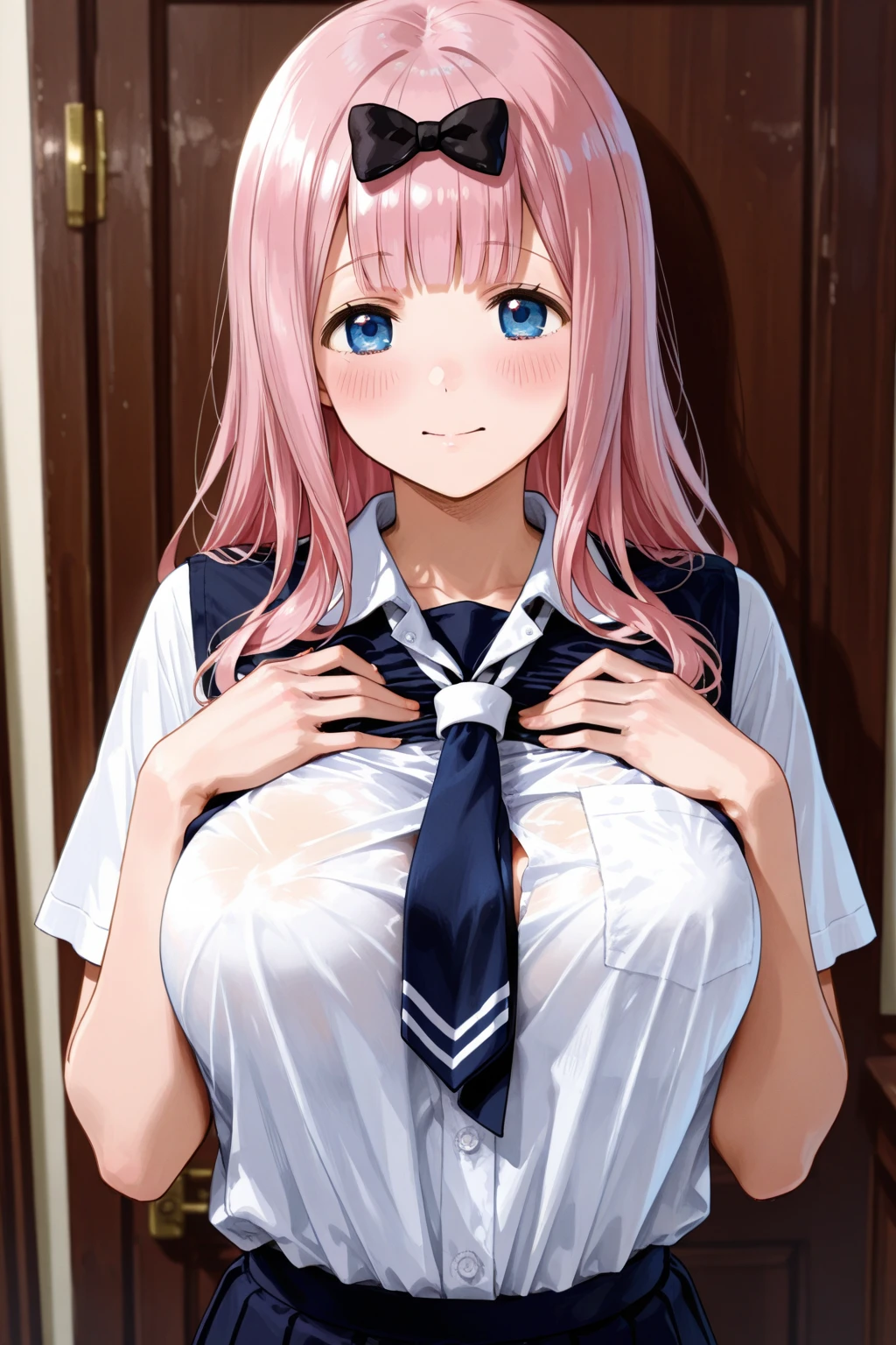 (Browsing Caution:1.5),{{masterpiece}},{Detailed and beautiful depiction},Official Art,Beautiful adult woman 1,Megurine Luka,Pink long hair,blue eyes,Large breasts,Draw the upper body,Pink nipples,School Swimsuit,Taking the penis deep,Lick with tongue,(Blowjob on penis),Semen on my face,Cum in mouth,{Embarrassed look},On the bed