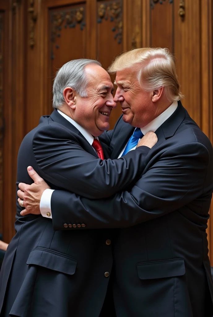 Imran Khan hugs Donald Trump as if he were his father. NO KISSES. They are father and son Imran Khan: very rich and kind old man. Wear an expensive suit Donald Trump: young man in humbler clothes but well dressed