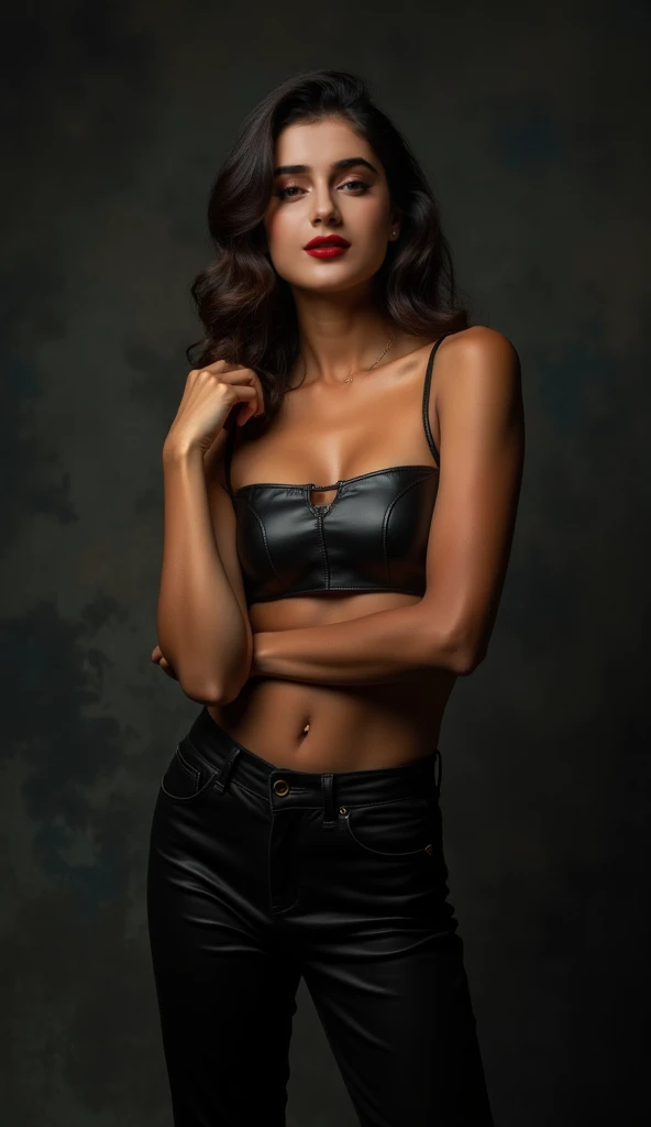 (full body shot) , A hot Arabic mommy, (glossy lipstick, eyeliner), long eyelashes (glossy dark black hair bob haircut) , unzipped tight blouse, lace bra, mini skirt, lace stockings, (thick thighs, toned legs), (thin waist, wide hips), (full body shot) sharp focus, raw photo