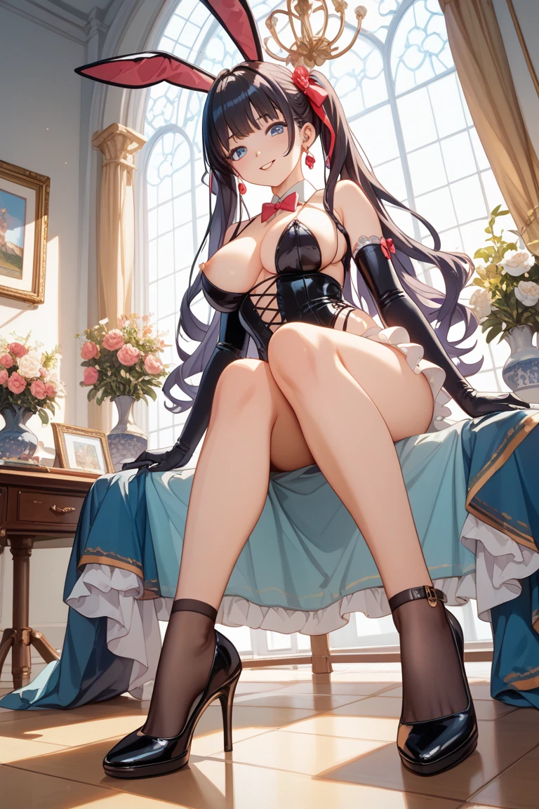1girl, long black hair, blue eyes, china dress, cheongsam, city, absurdres, high res, ultrasharp, 8K, masterpiece, looking at viewer, steam, white panty, floral lace undies, cameltoe, sexy, wind lift, see through nipples, beautiful face, sexually suggestive, sitting, spread legs , wet panty, hairpin, collar on neck, full body, licking ice cream, beautiful toes, beautiful hand gesture, collar on thigh , belly button