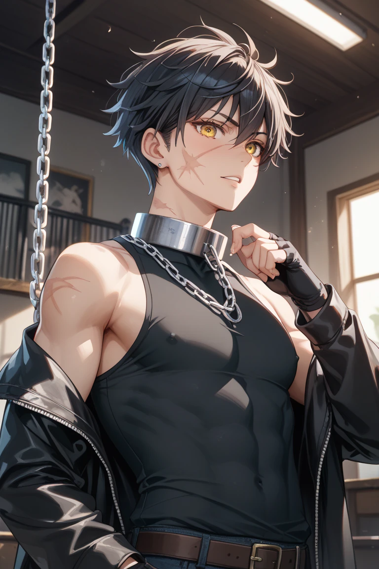 high quality, detailed, Realistic, (19 years old japanese idol slave boy), (detailed black eyes), (black short hair), (abs:1.5), (shiny skin), (leather bondage), dungeon, harness, (leather tiny thongs), (bulge:1.2), candle, detailed nipples, detailed areola, 