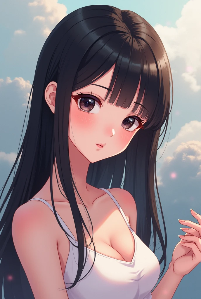 masterpiece, highest quality, One Girl, Thighs, beautiful girl, Flowers, たくさんの小さなflower, flower、Narrow waist, RAWphotograph,Bright lighting、Face Light, Ultra-realistic, High resolution, photograph, Sharp focus, Highly detailed eyes and face,Symmetrical face, whole body、Big Breasts、Long Hair、チラリと見えるThighs、Emphasized cleavage、Her hair was tied with a big red ribbon..、White high heels、White knit、Embarrassing、smile、Happy smile、Lying on my chin on the bed、peek、(((Nipples are visible)))、