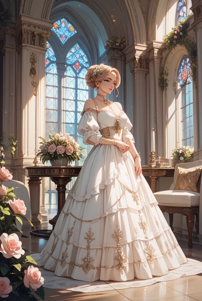 White Blonde hair, fluffy hair, stylish hair, long hair, lilac eyes, perfect eyes, beautiful, perfect face, tween, dainty , short, kind, , a flowing pale airy gown with ruffles along the bottom with tiny pink flowers and gold dragon embroideries with flowers, Her tiara had a pretty teal gemstones, silver necklace, noble class, royal, royalty, red castle, feasting hall, medieval, elegant surroundings, soft dewy makeup look, light peach blush, soft tan eyeshadow, light coral lipstick, cutesy, girlish, girly, guileless, ingénue, princess , whimsical lighting, Targaryen, dragons in the sky, photorealistic
