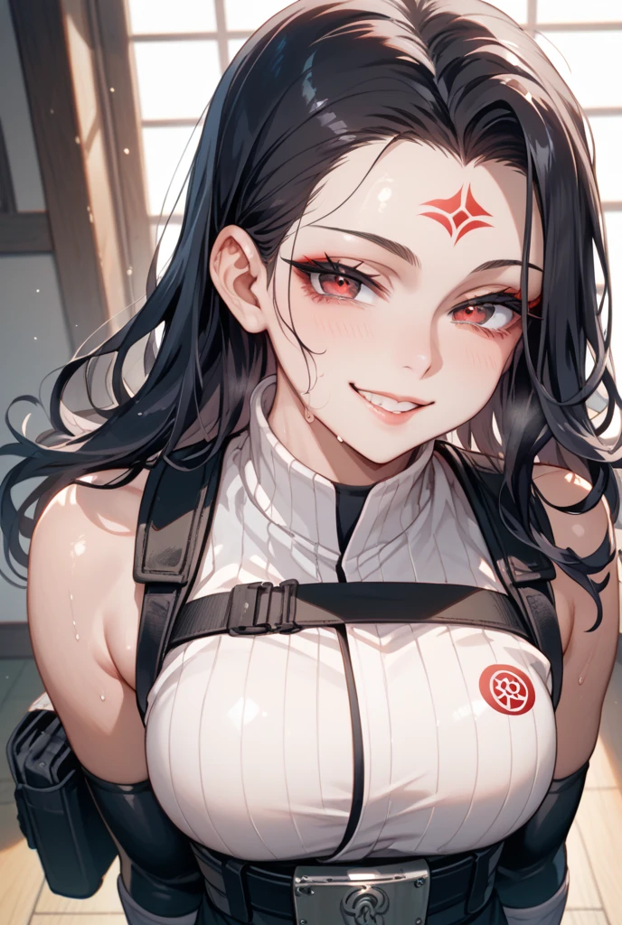 Sensual girl lick one big Dick, beach background Beauty gothic girl night black Blouse v-neckline, leather skirt, thights, Wide legs Small waist, wide big hips, model pose, only two Arms With a red bow making an ahegao face with Crossed eyes and Tongue out with drool drops, with bigtits and stimulating a huge penis between her breasts