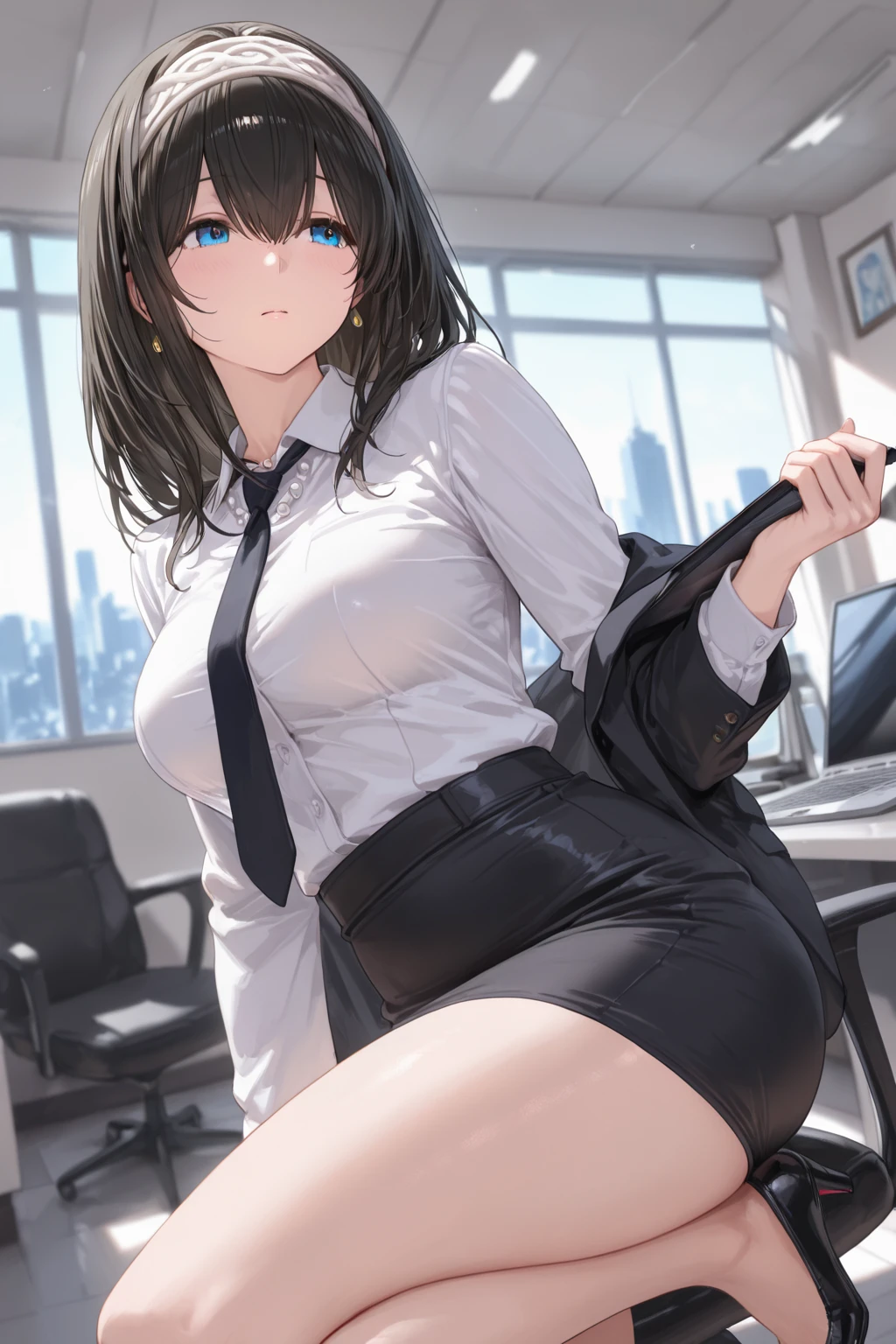 girl、Black short bob、Small breasts、Erect nipples、the body is wet with sweat、Lewd face、Lewd face、Open your mouth and stick out your tongue、in the train、View from below、 High resolutionの美しい黒い目、Anatomically perfect body, (thin)、(high school girl), (Black blazer uniform、White shirt, Black pleated skirt), (Pussy juice:1.2), (Looking down), (hug my chest:1.2)、Leaning forward、(Highest quality)、(8K, High resolution)、Showing nipples under a shirt、(Wide Shot), (inner thigh)