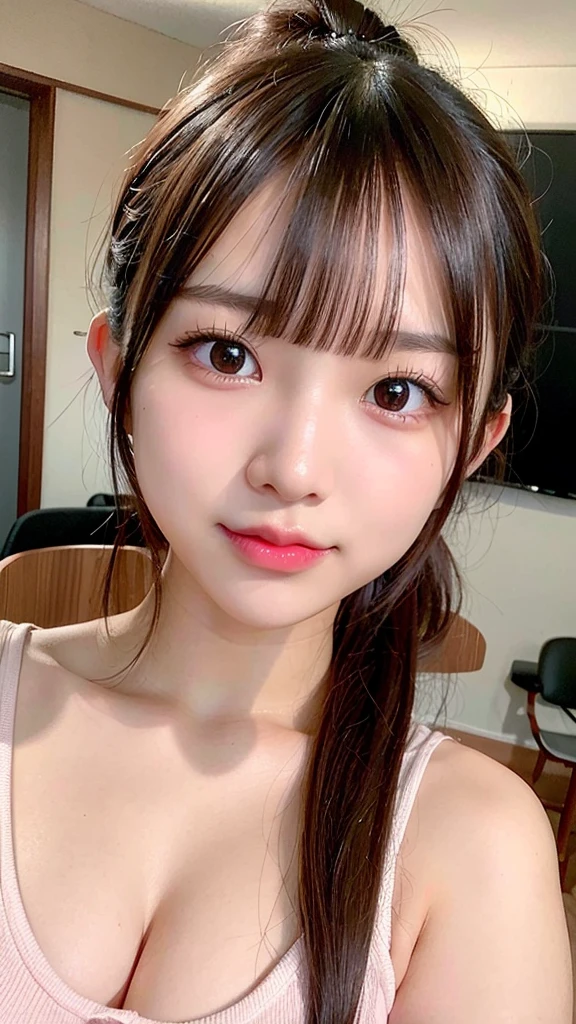 highest quality、8K、ultra high resolution、Super detailed face and eyes、Highly detailed face and skin texture、glowing skin、shiny skin、master piece:1.3、1 girl、super detail face、delicate eyes、double eyelid、whole body、full shot、short ponytail、20-year-old、brown hair、long sleeve、skirt、((crying face、sad face))、living