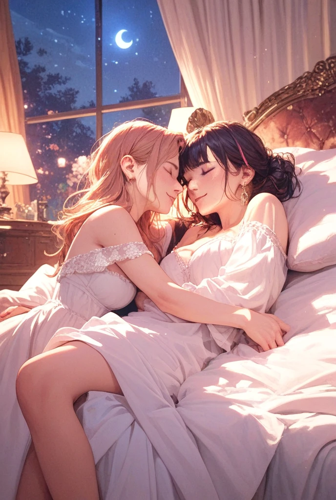 score_9, score_8_up, score_7_up, score_6_up, score_5_up, score_4_up, (source_anime), 2girls, breast sucking, small breasts, Full body , bedroom, Night, vampire, Lights out, dark, Dark room, no lighting, blood, fear, rape, forced