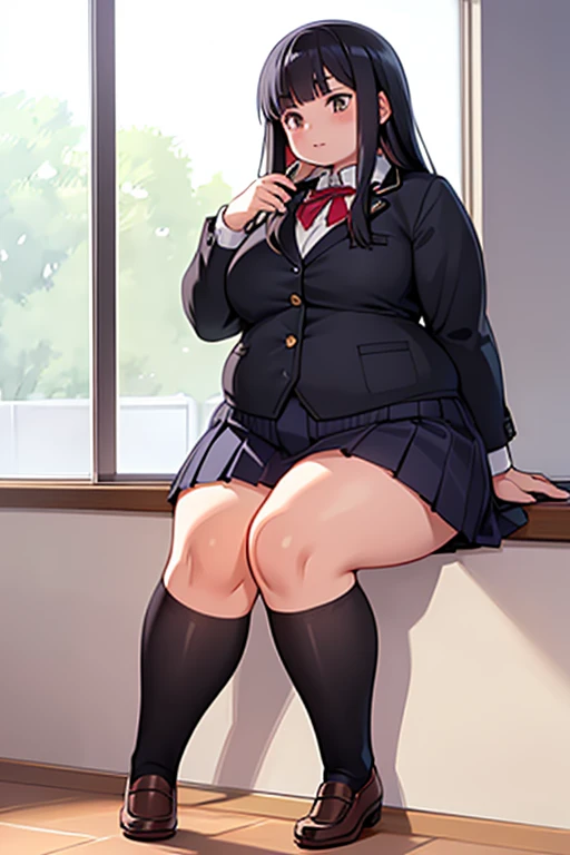 Cute asian girl, busty, sailor school outfit, wet see through shirt, sailor uniform, massive tits, massive ass, on knees side view, Japanese classroom, toys in back, vibrant colors, bending body, hair tied up, man infront pants down, sucking man’s penis, sucking man’s dick, fellatio,