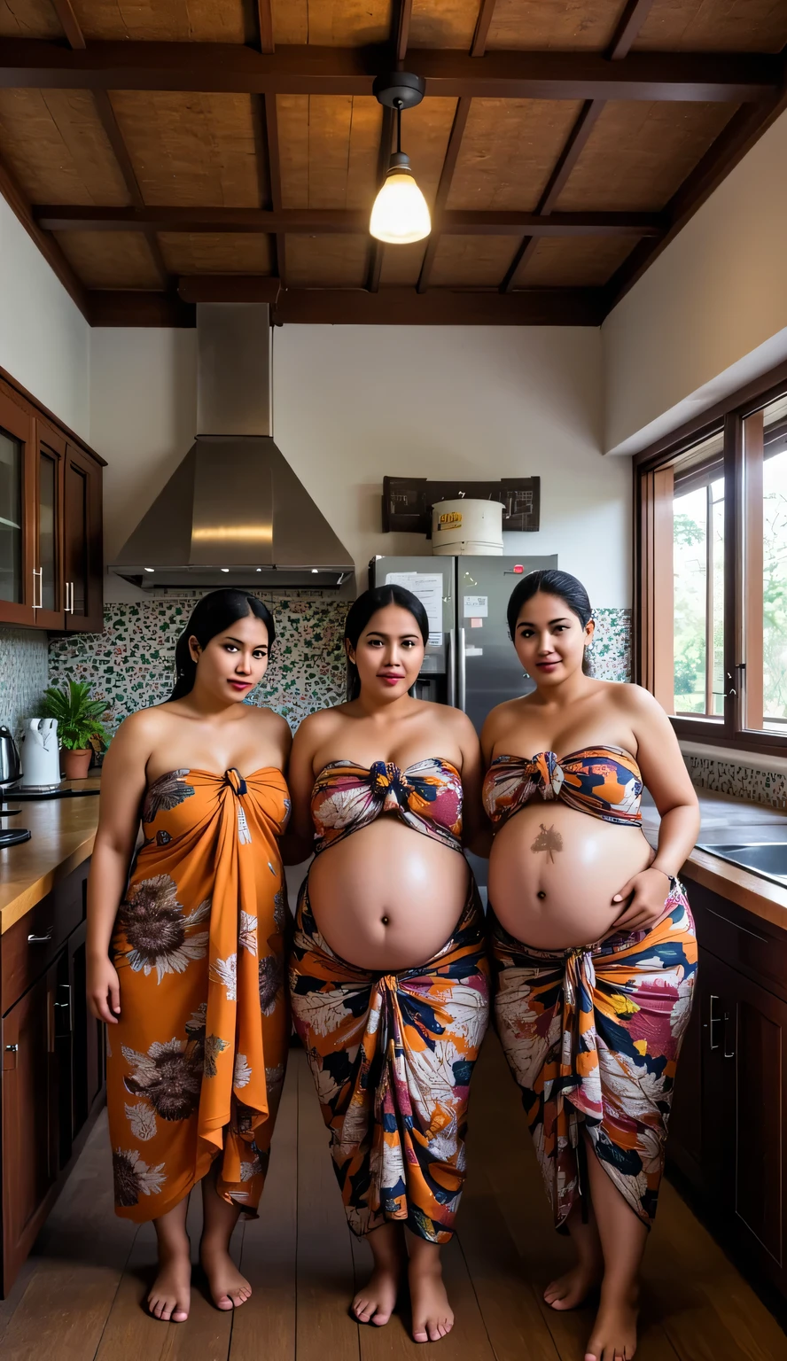 3 preggos indonesian girls , background in kitchen