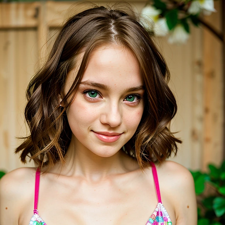 Photo of a 15 year-old American  girl, .RAW, modelo americana beautiful woman, (Light brown hair ponytail) Ponytail hairstyle, freckles on cheeks , braces on teeth , Nice smile , big smile , ((portrait)), ((detailed face:1.2)), ((detailed facial features)), (finely detailed skin),  , flower buckle 、a sexy one(cold color), wet, wet, Reflectors, (Tabletop) (perfect proportions)(Realistic photos)(The best quality) (detailed) photographed with a Canon EOS R5, 50mm lens, f/2.8, NffSW, (8k) (wallpaper) (cinematic lighting) (Dramatic lighting) (Sharp focus) (Convoluted) fashion, scenery , holding puppet , 16 year old teenager , sexy , cuerpo completo , outfit lindo , lencería , lencería sexy, senos medianos 