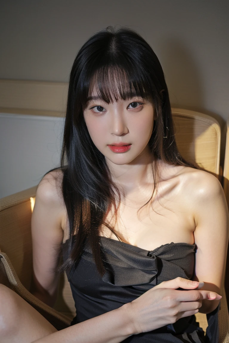 best qualtiy，tmasterpiece，超高分辨率，（realisticlying：1.4），1girll，Raised sexy，A ball head，（Showing clothes：1.5），（brassier：1.4），（big cleavage breasts：1.2），（full bodyesbian：1.4），Long legs，blacksilk，The color of the clothes is random