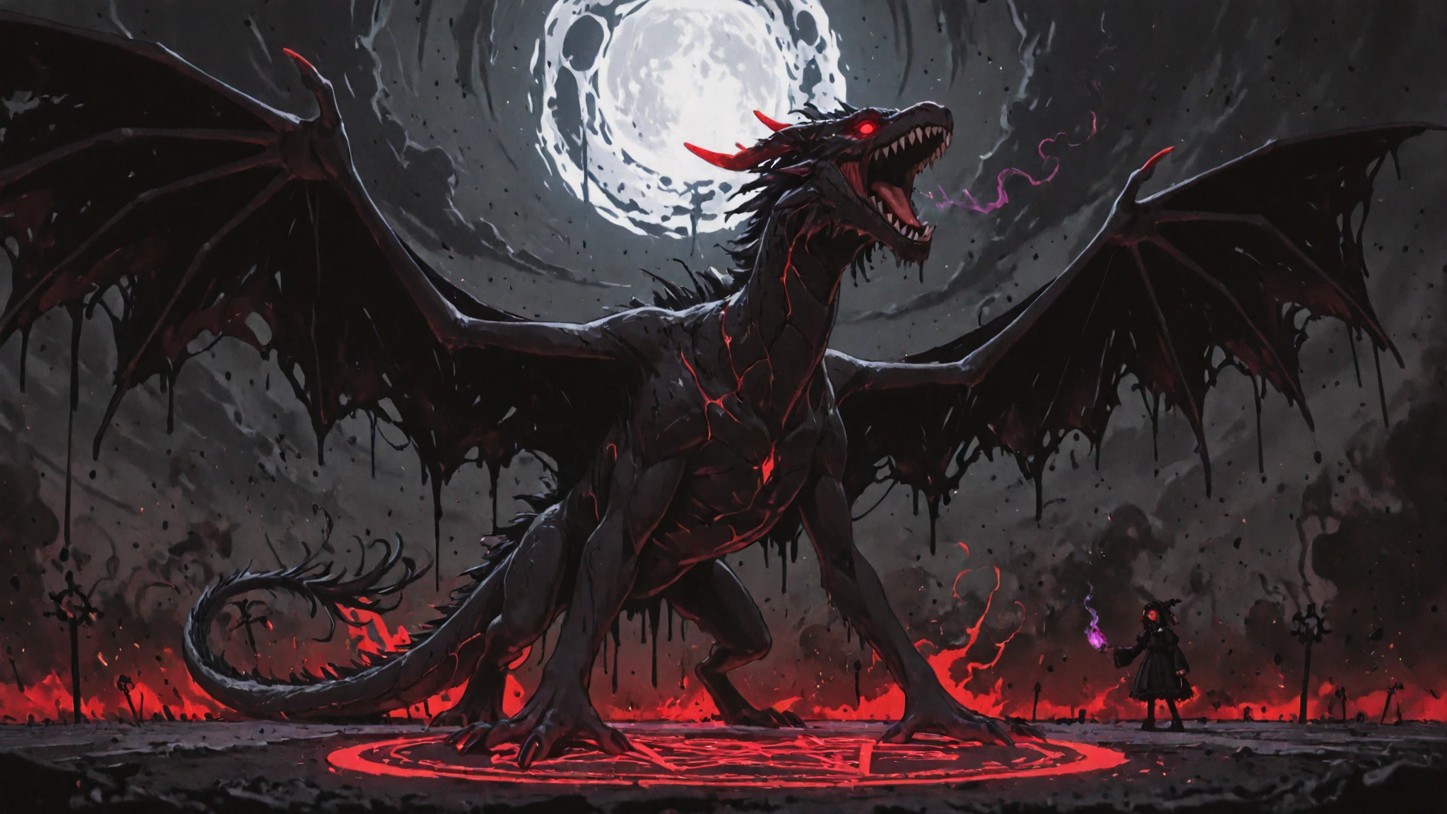 fantasy, horror fantasy, during the lunar eclipse a conjunction of planets unleashes the portals to the underworld releasing barbed tentacled beasts out of the ichor of the night, lunar eclipse demon tentacles barbs ichor, uhd 8k hyper-realistic intricate detail