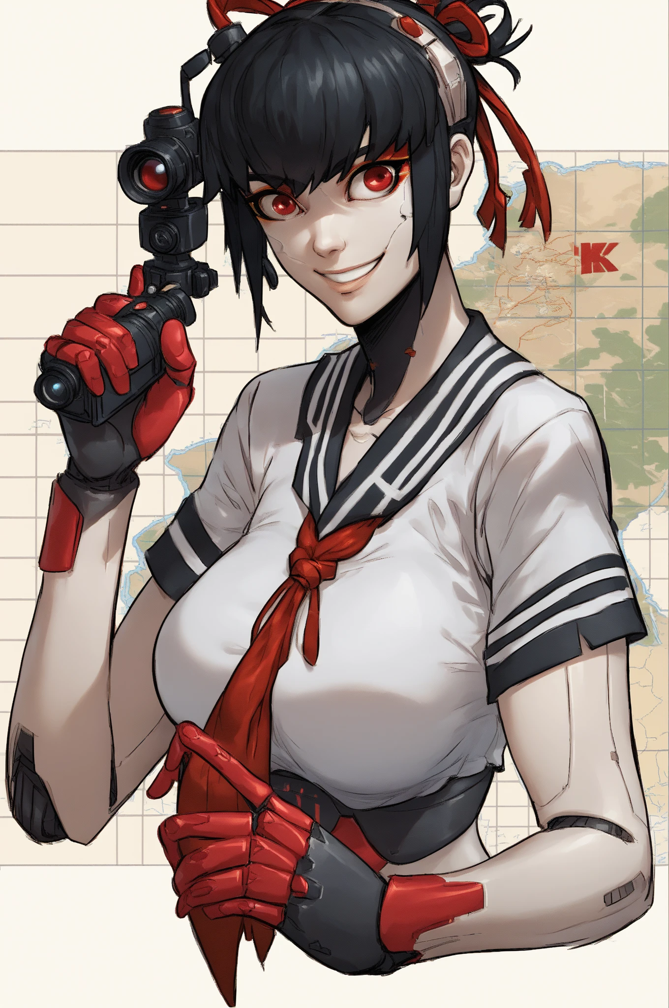Ten_years_old girl, high cut leotard, freckled skin, body freckles, fighting, angry scream, gun, fullbody, standing, platform heels, Bob cut hair, disgusting face, showing teeth, open mouth, tongue out, hair clip, Cyberpunk,