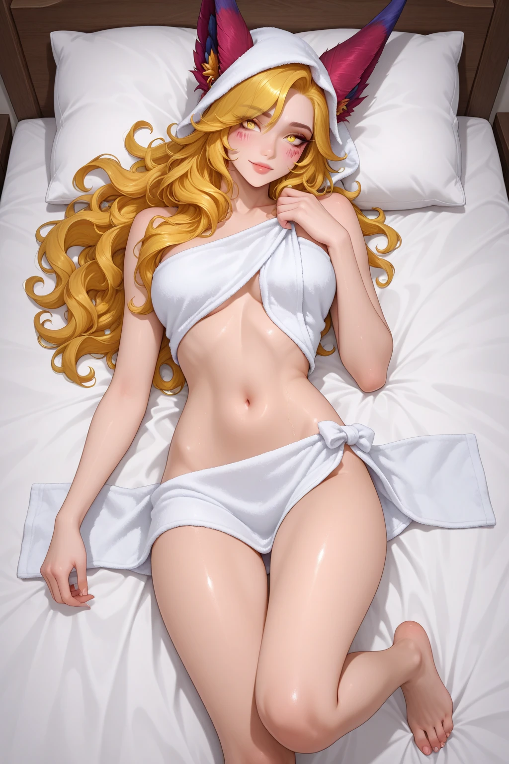 Masturbation behavior、Golden hair、Beautiful young woman、Feels good、Lustrous full nudity、poneyTail、Yellow ribbon hair ornament、big areolae、dense axillary hairs,、Dense, well-groomed pubic hair、Beautiful hands、Beautiful anus、on the beds、Beautiful feet、opening legs、Sweat dripping from the hole