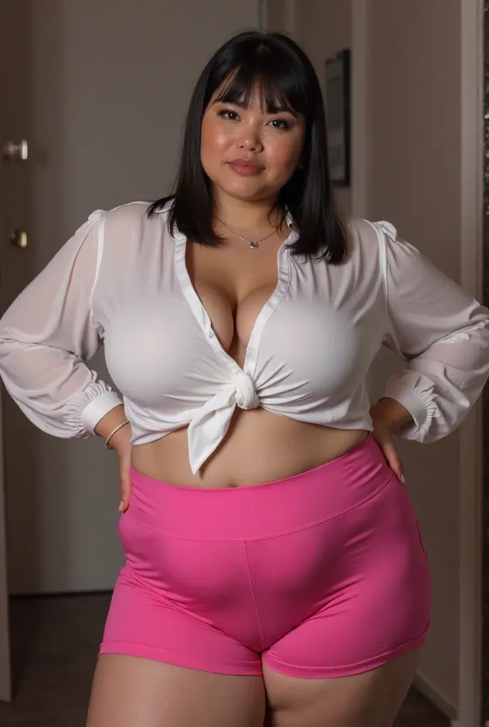 pregnant woman in orange dress posing for a picture in a bedroom, wearing orange prison jumpsuit, she has a jiggly fat round belly, wearing orange sundress, orange body, is wearing a swimsuit, thicc, webcam footage, full body in view, body swelling about to explode, full body shot close up, shot on webcam, full figured mother earth