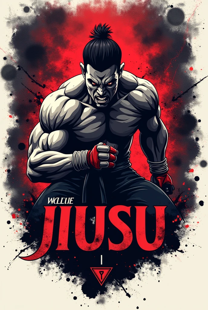 An anime bodybuilder in gym and at his back there is a text 'vasu ' written with blood with dark cc