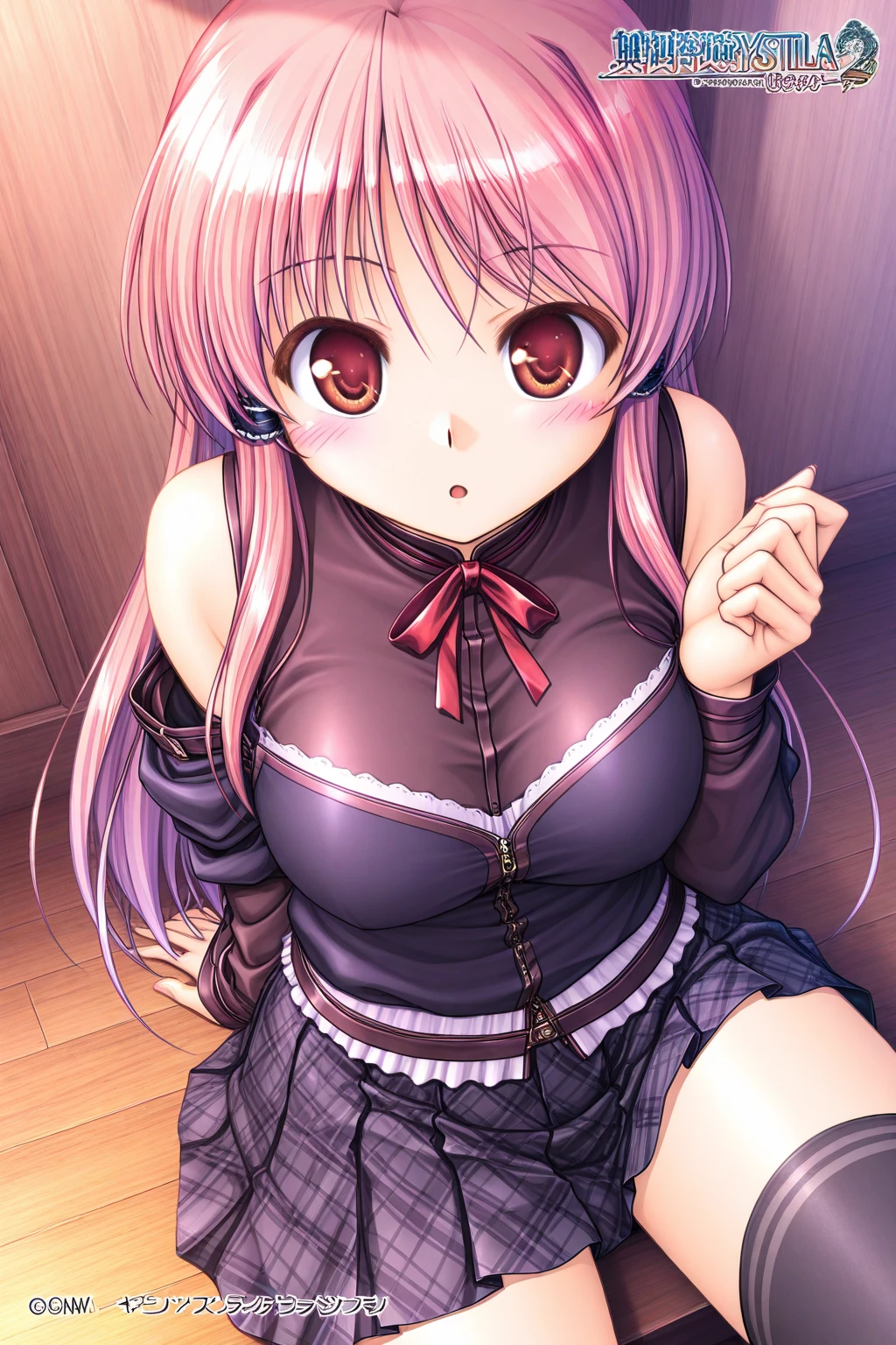 (NSFW:1.5), (Realistic, photo Realistic:1.2), ((highest quality)), Shift the center of gravity backwards, expressionless, xiafu, closed mouth, short sleeves, bare legs, pleated skirt, missionary, legs up, legs grab, from above, wide spread legs, reaching, on bed, (restrain:1.2)