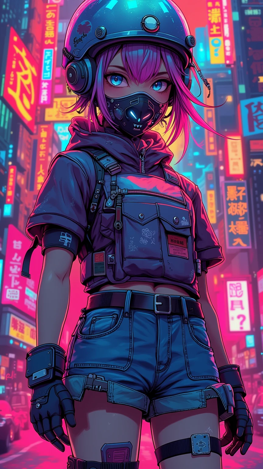 (flat color:1.3),(Colorful:1.3),(Masterpiece:1.2), Best Quality, Masterpiece, Original, extremely detailed wallpaper, sitting, extremely detailed wallpaper, absurdress, hight resolution, illustartion, 1girl, 独奏, (expressionless, emotionless), Active posture, Creative background, (Abstract background), (long eyelashes), hair ornament, piercing, facial tattoo, fangs, blacklight, full - body, Neon, grey skin, hoodie