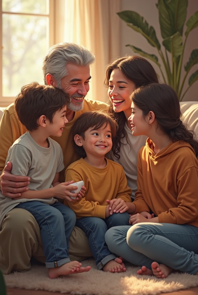 Two grandparents with two old sons, two young daughters, And a granddaughter of 4 years old 