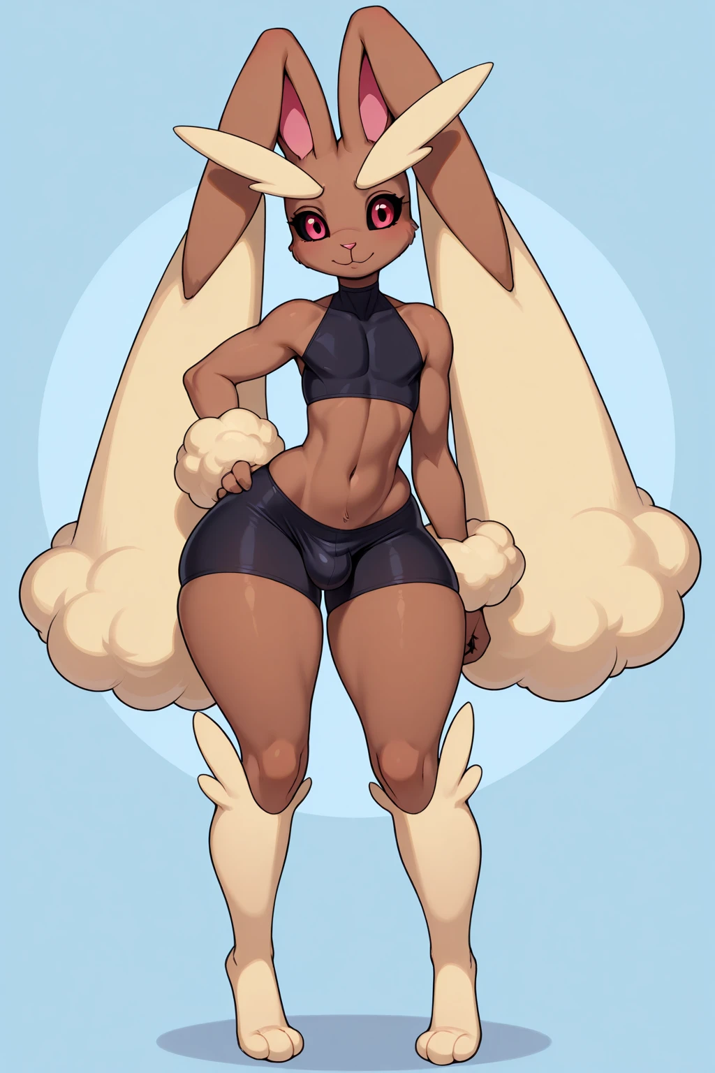 anime,1girl, yoga pants,(masterpiece, best quality),lopunny, furry, :3, rabbit ears, black sclera, two-tone fur, brown fur, body fur, wrist fluff, fur cuffs,brown skin,bunny
blue sky, clouds, windy,
<lora:lopunny_v1:0.8> <lora:furryGirl_v1:0.3>
